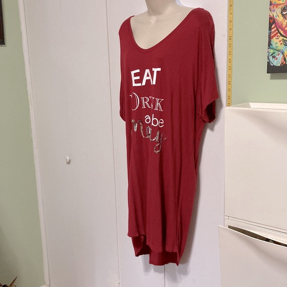 DB Printed V Neck Short Sleeve Sleepshirt Nightshirt Womens Plus Size 2X - Picture 4 of 9